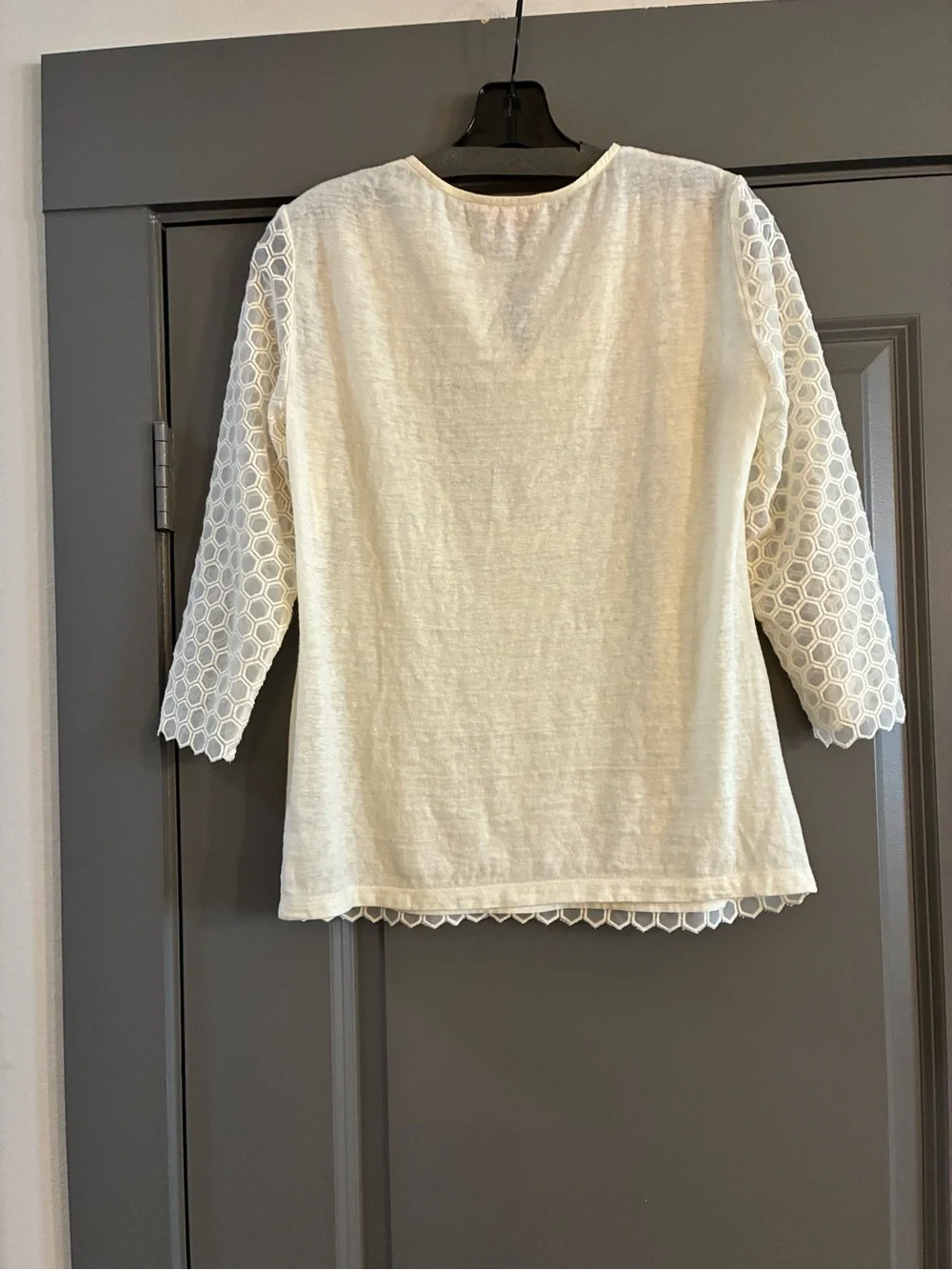 Tory Burch Cream Hex Lace Tunic with Textured Yoke